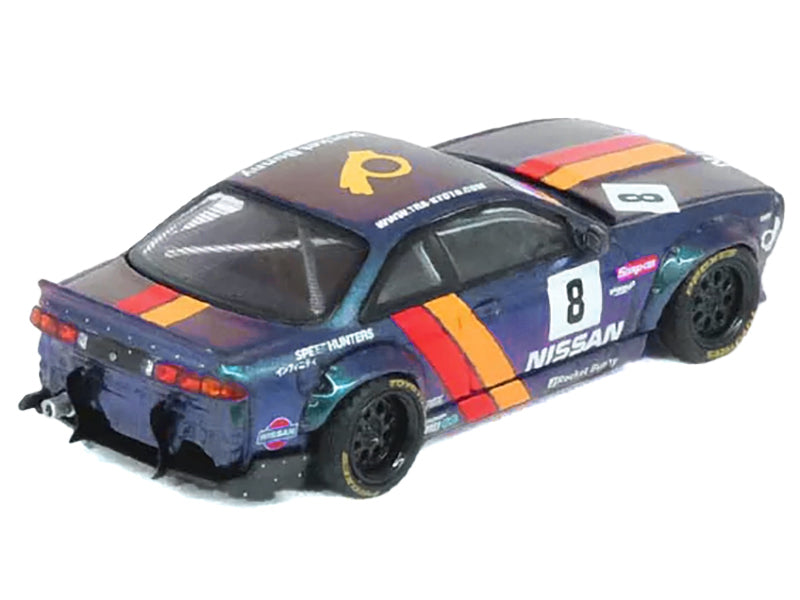 Inno Models Nissan Silvia (S14) Boss RHD (Right Hand Drive) #8 "Rocket Bunny" Magic Purple with Stripes 1/64 Diecast Model Car by Inno Models