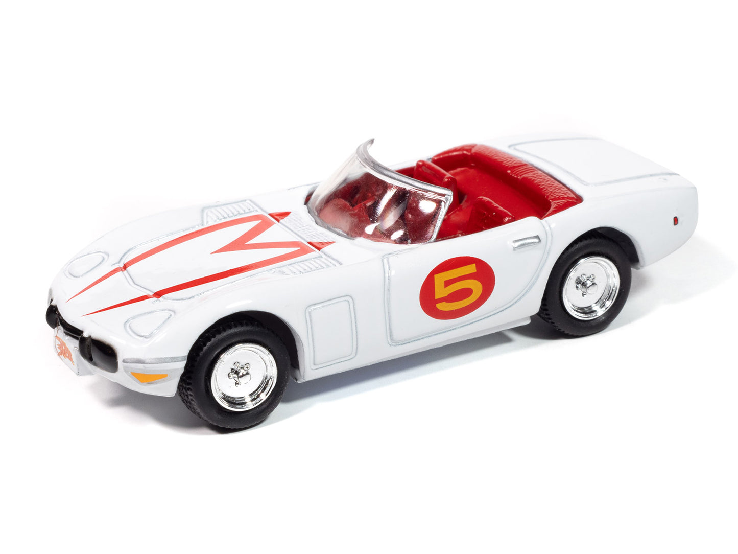 Johnny Lightning 1967 Toyota 2000GT "Mach 5 Tribute" #5 White with Red Interior "Speed Racer" "Pop Culture" 2025 Release 1 1/64 Diecast Model Car by Johnny Lightning