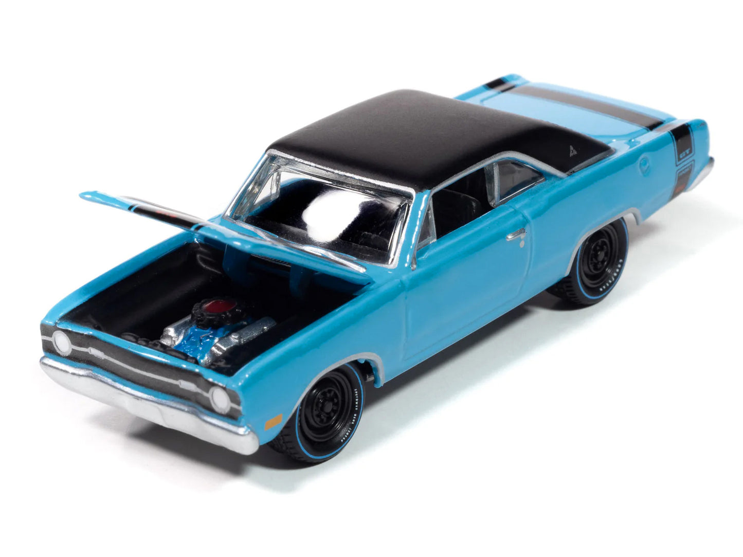 Johnny Lightning 1969 Dodge Dart GTS 340 Blue with Black Top and Stripes "Goodyear Blue Streak" "Pop Culture" 2025 Release 1 1/64 Diecast Model Car by Johnny Lightning