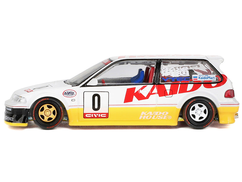 Mini GT Honda Civic (EF) Kanjo V1 #0 Silver Metallic and Yellow (Designed by Jun Imai) "Kaido House" Special 1/64 Diecast Model Car by Mini GT
