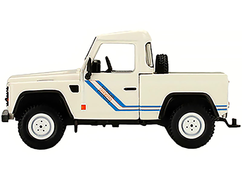 Mini GT Land Rover Defender 90 Pickup Truck White with Blue Stripes Limited Edition to 3000 pieces Worldwide 1/64 Diecast Model Car by Mini GT