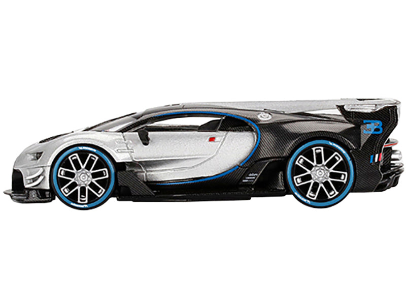 Mini GT Bugatti Vision Gran Turismo Silver Metallic and Carbon Limited Edition to 9600 pieces Worldwide 1/64 Diecast Model Car by Mini GT