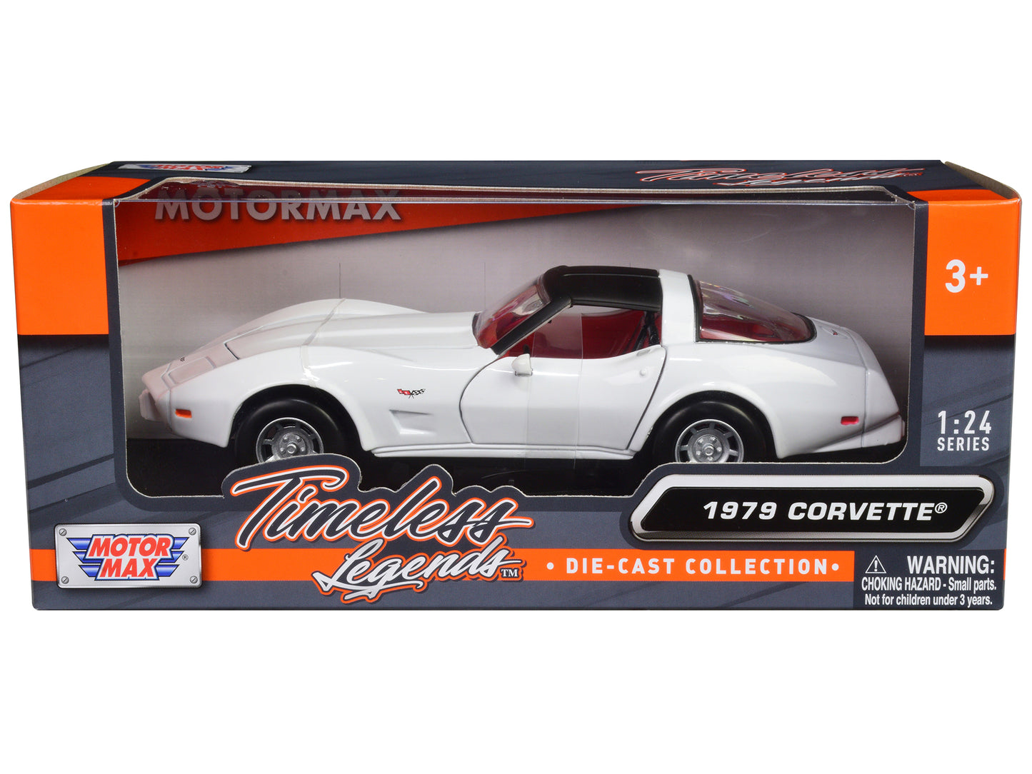 Motormax 1979 Chevrolet Corvette C3 White with Black Top and Red Interior "Timeless Legends" Series 1/24 Diecast Car Model by Motormax