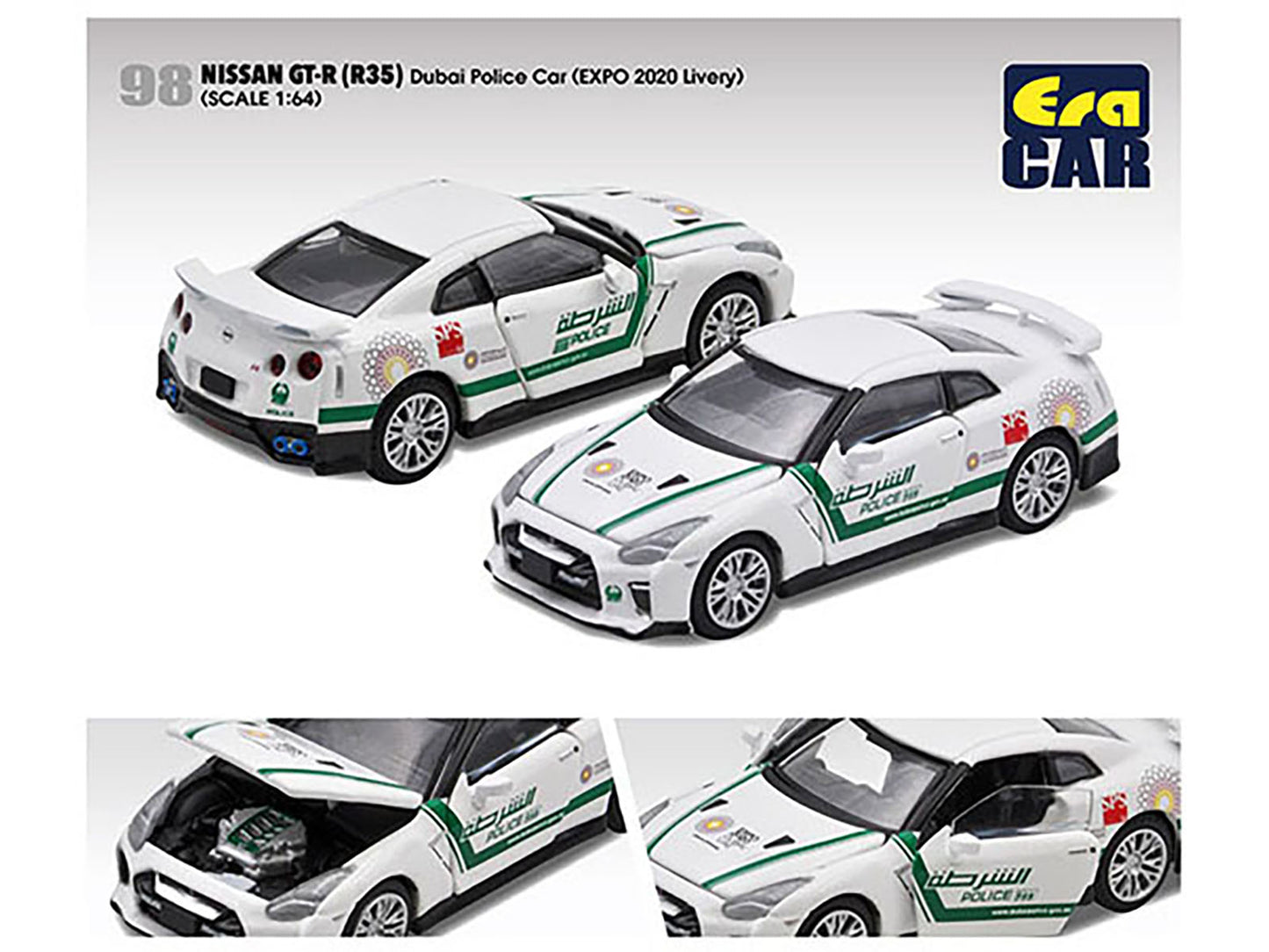 Era Car Nissan GT-R (R35) White Dubai Police "EXPO 2020" Livery Limited Edition to 720 pieces Worldwide 1/64 Diecast Model Car by Era Car