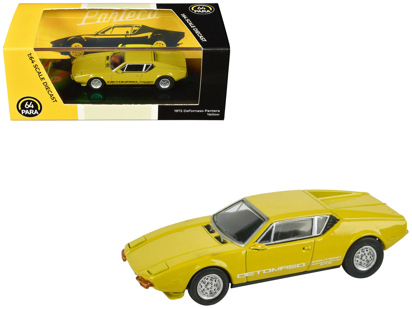 Paragon 1972 De Tomaso Pantera Yellow 1/64 Diecast Model Car by Paragon Models
