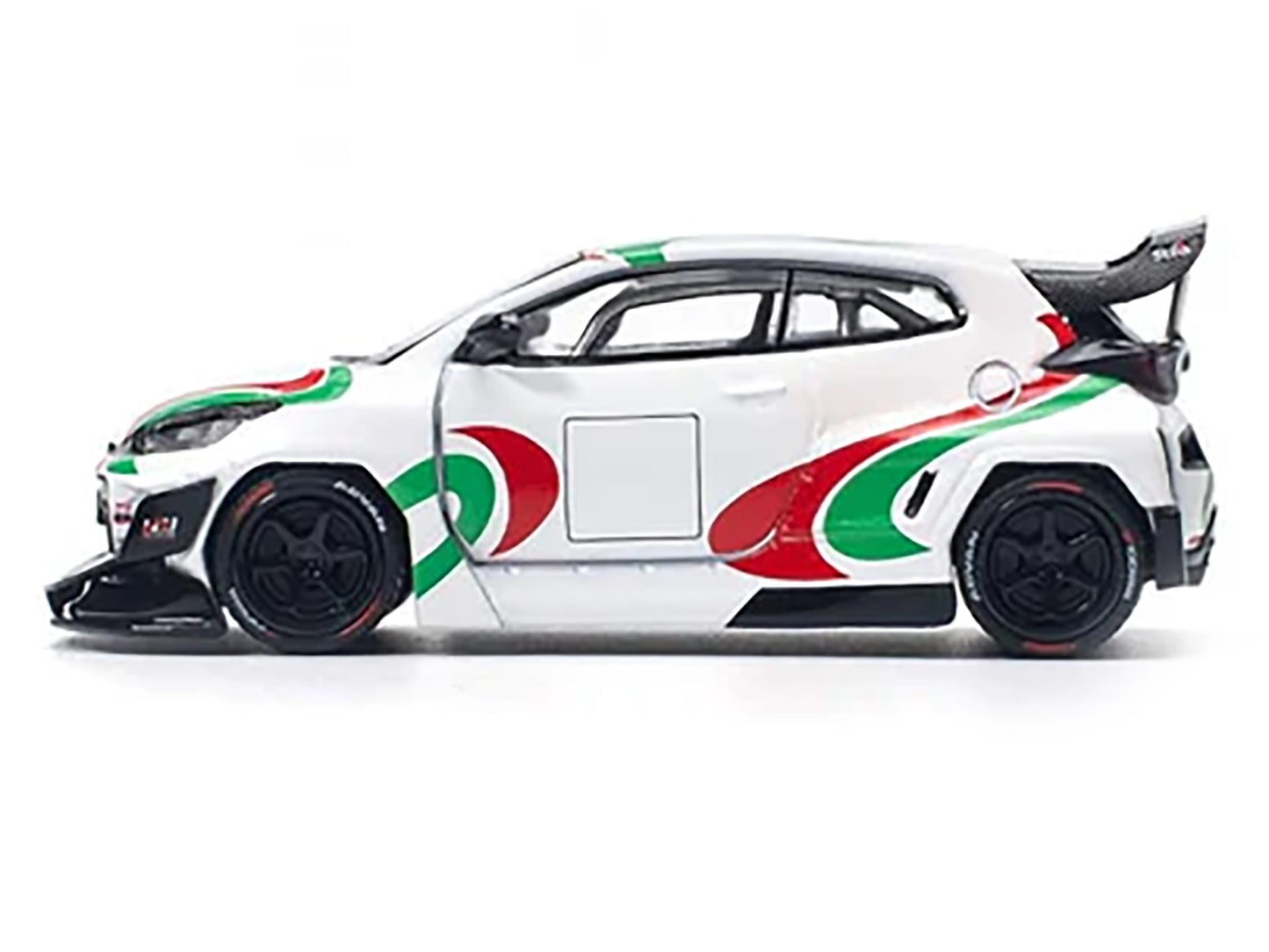 Pop Race Toyota Pandem GR Yaris RHD (Right Hand Drive) "Rally Livery" White with Red and Green Graphics 1/64 Diecast Model Car by Pop Race