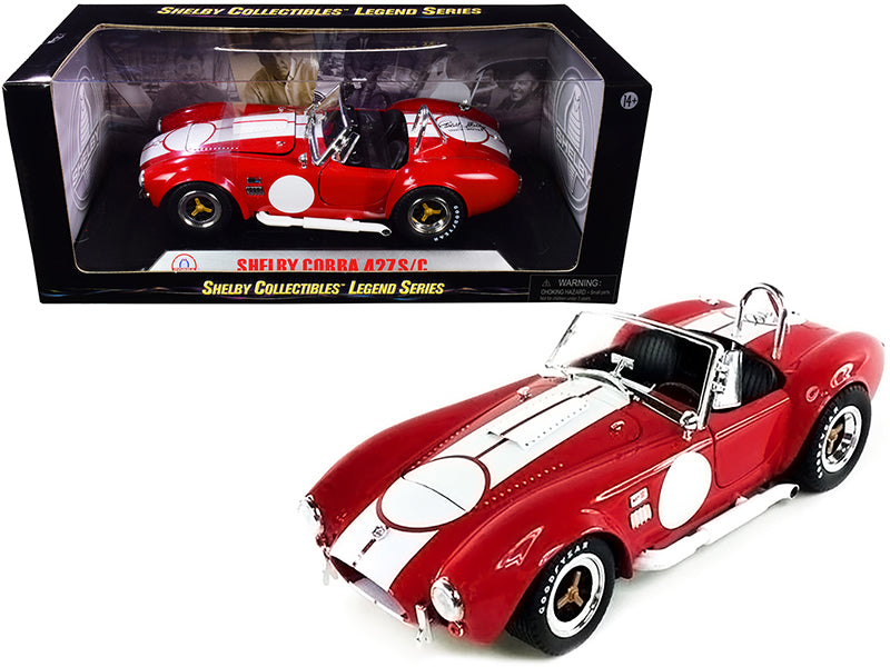 Shelby Collectibles 1965 Shelby Cobra 427 S/C Red with White Stripes with Printed Carroll Shelby's Signature on the Trunk 1/18 Diecast Model Car by Shelby Collectibles