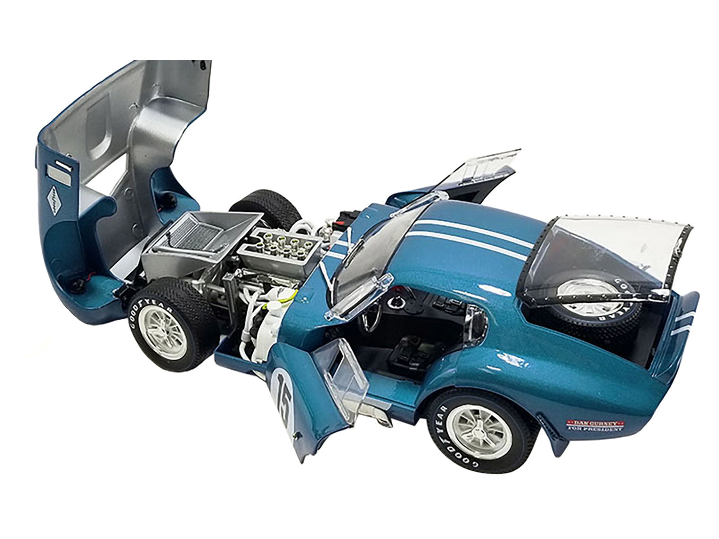 Acme 1964 Shelby Cobra Daytona Coupe #15 "Dan Gurney for President" Blue Metallic with White Stripes 1/18 Diecast Model Car by ACME