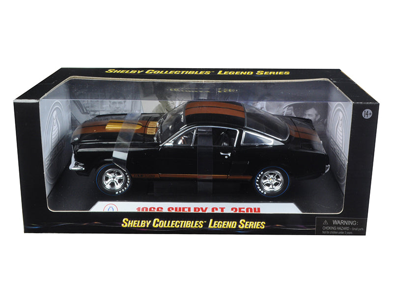 Shelby Collectibles 1966 Ford Mustang Shelby GT 350 "Hertz" Black with Gold Stripes and Racing Wheels 1/18 Diecast Model Car by Shelby Collectibles
