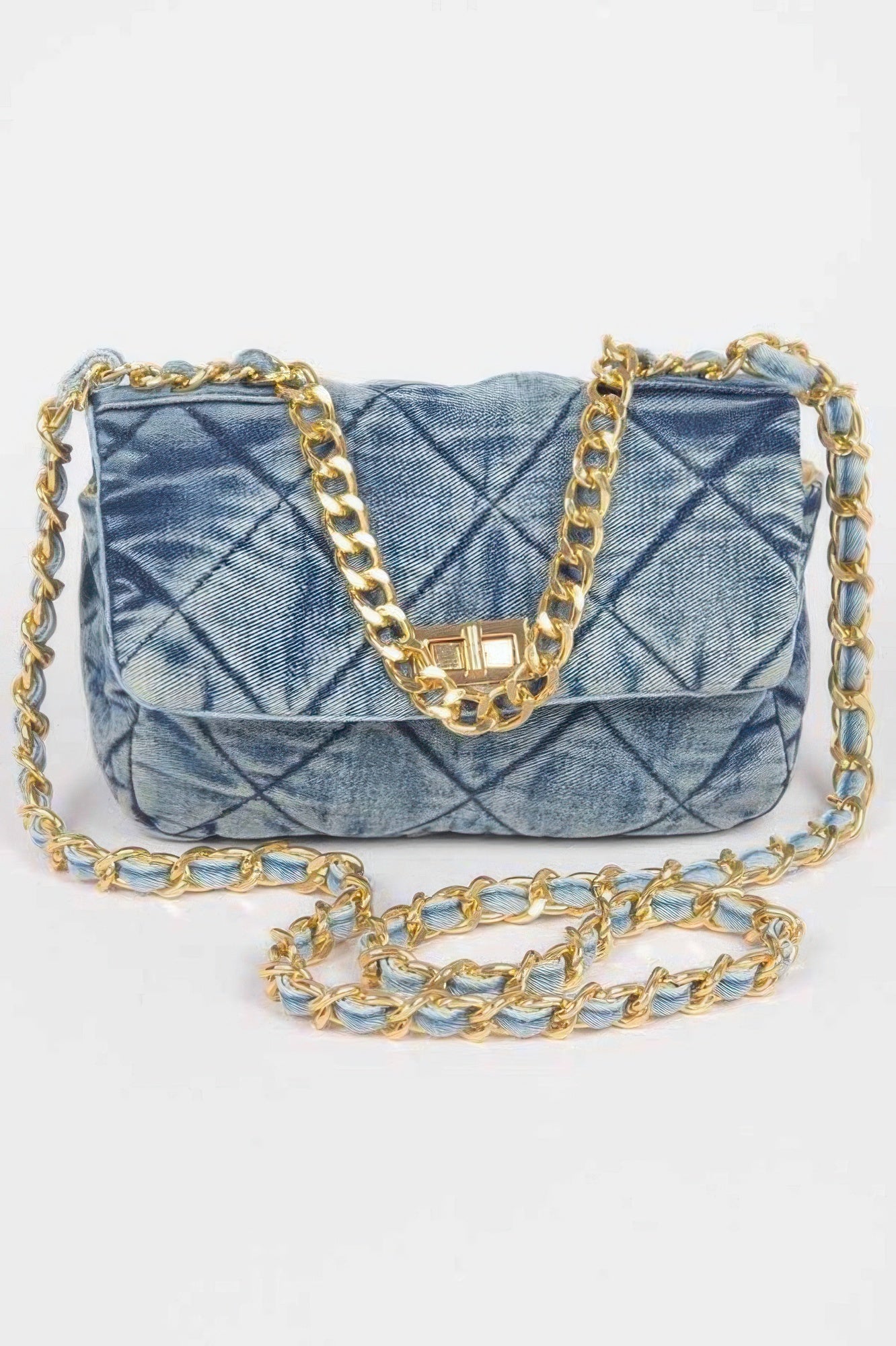 Quilted Washed Denim Flap Clutch