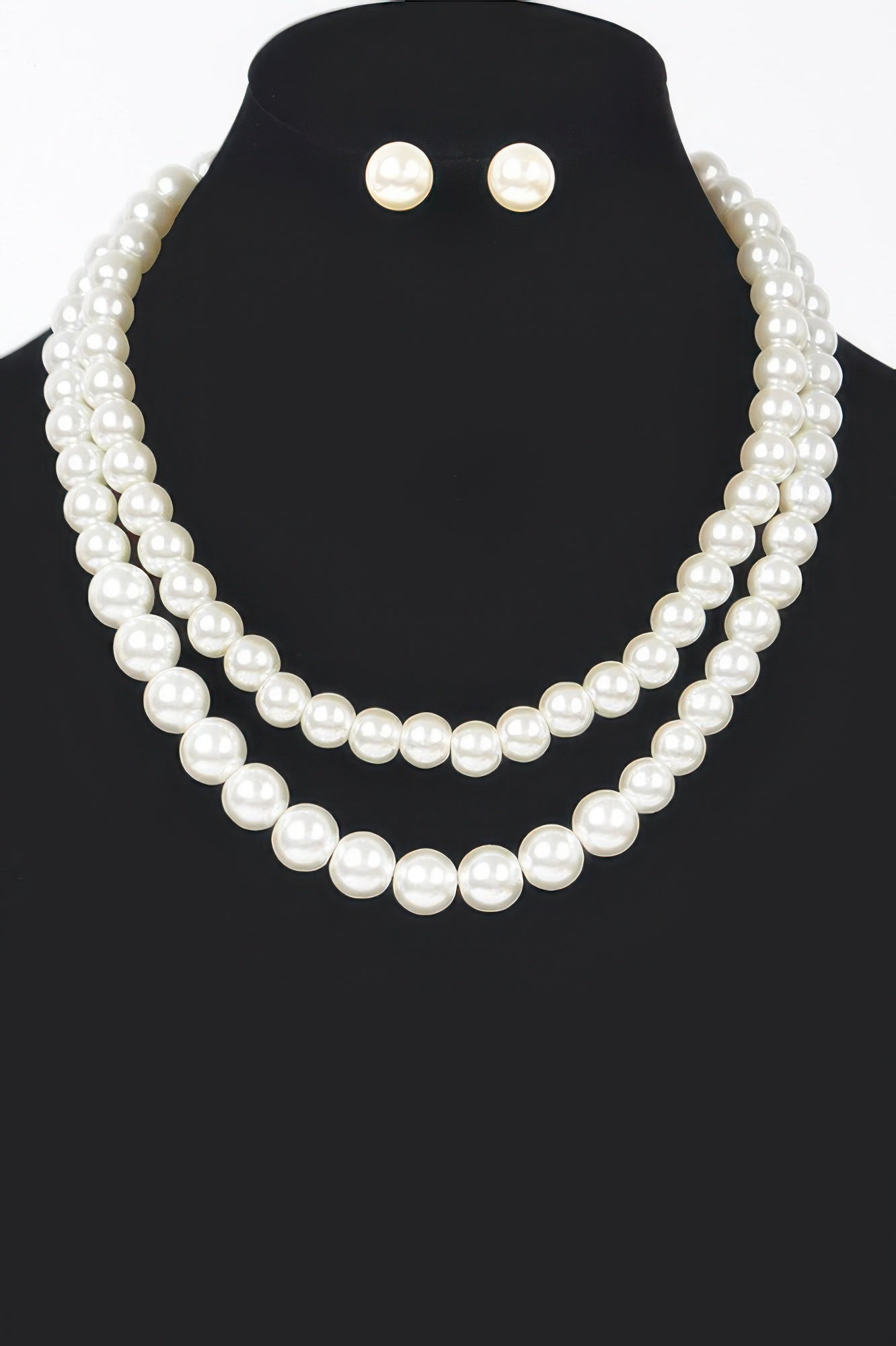 Faux Pearl Double Layered Necklace W/earring