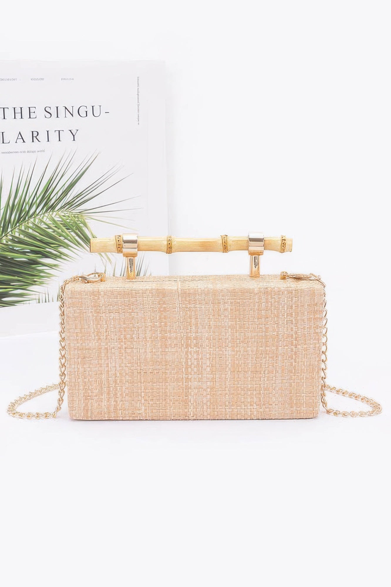 Faux Straw Bamboo Handle Case Bag