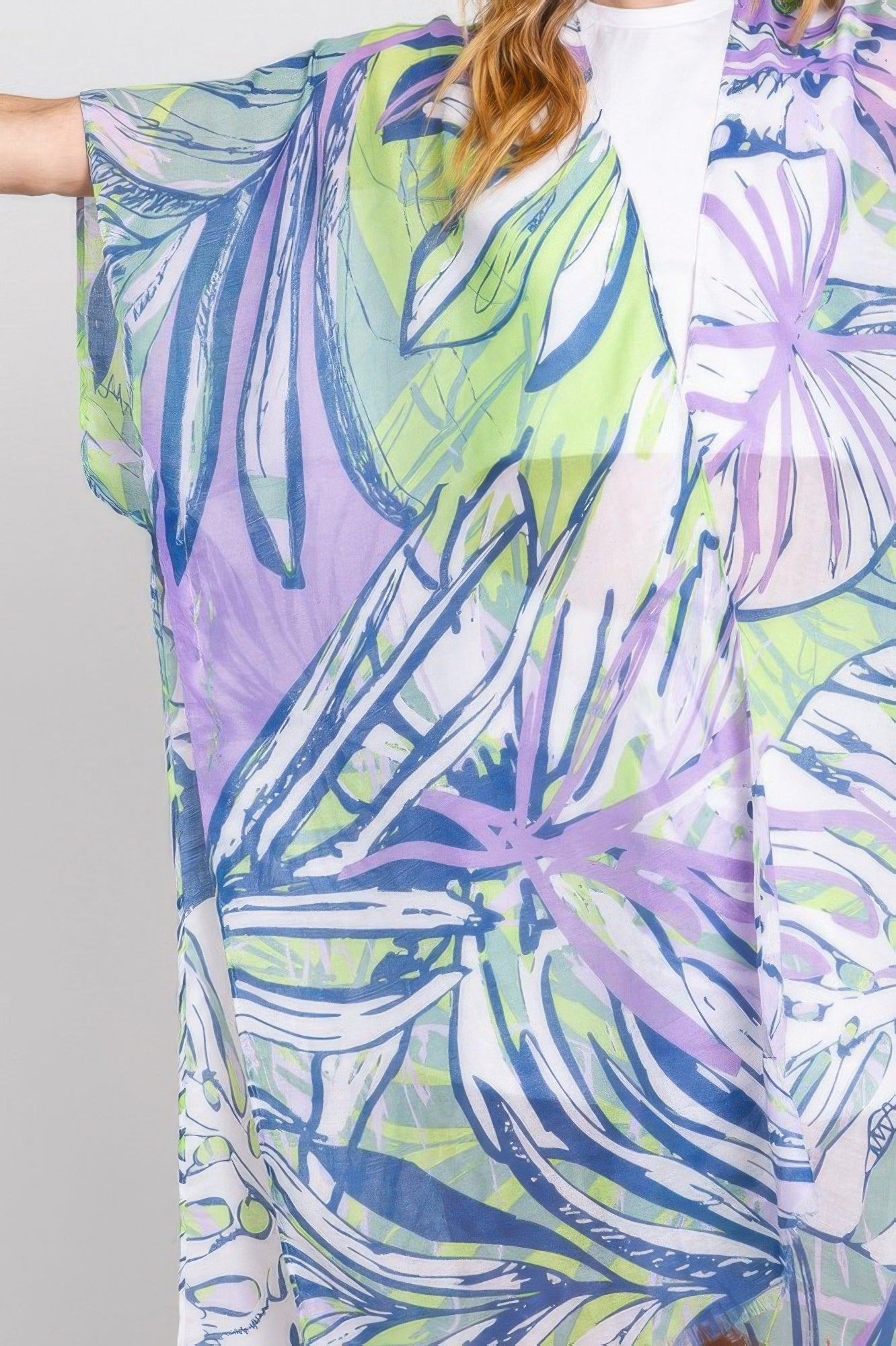 Hand Drawn Tropical Leaves Kimono