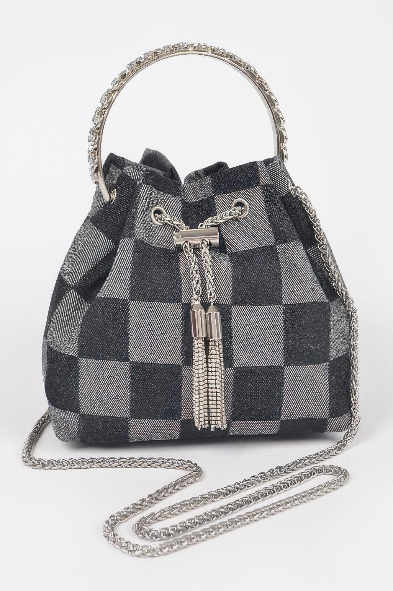 Two Tone Denim Bucket Bag W/metal Handle
