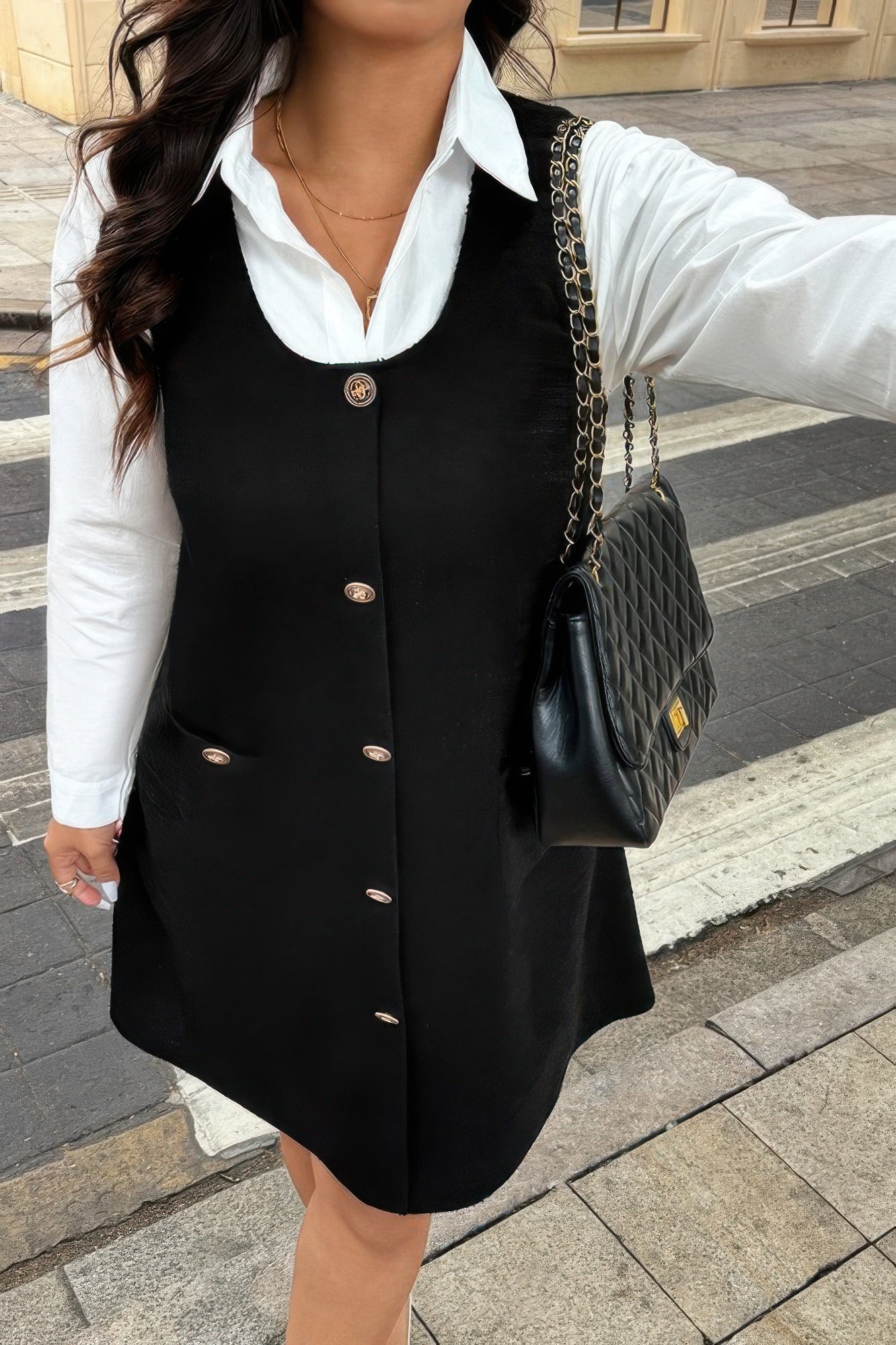 Solid Scoop Neck Button Down Corduroy Dress