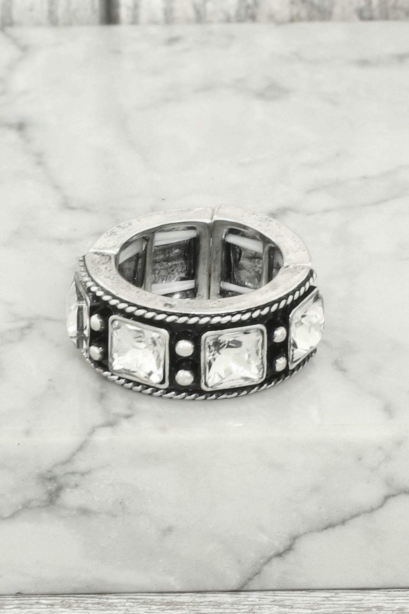 Western Square Jeweled Stretch Ring