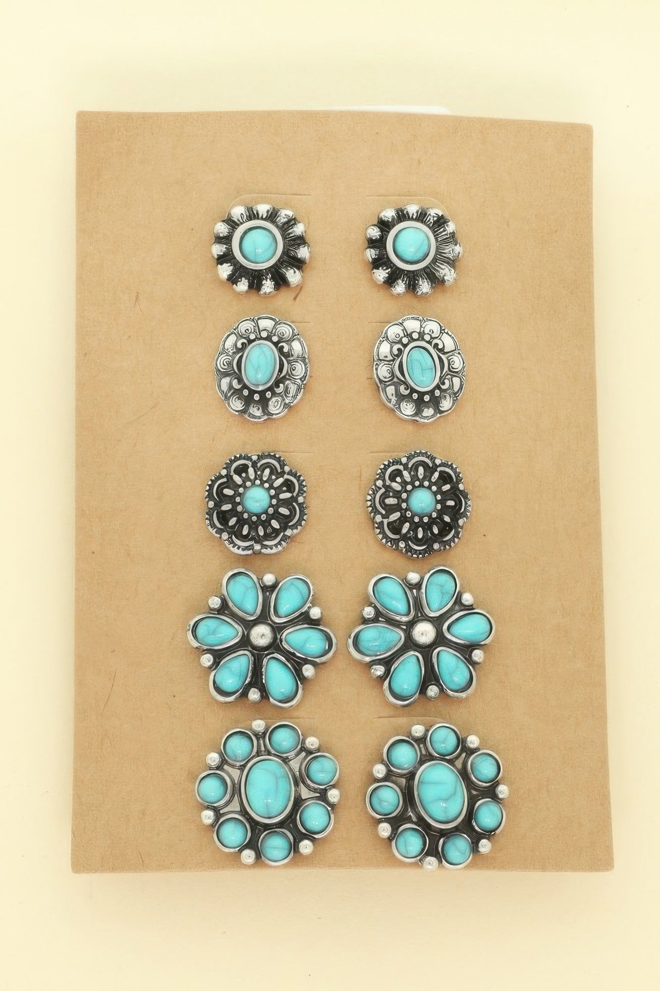 Western Flower Theme 5 Pair Earring Set