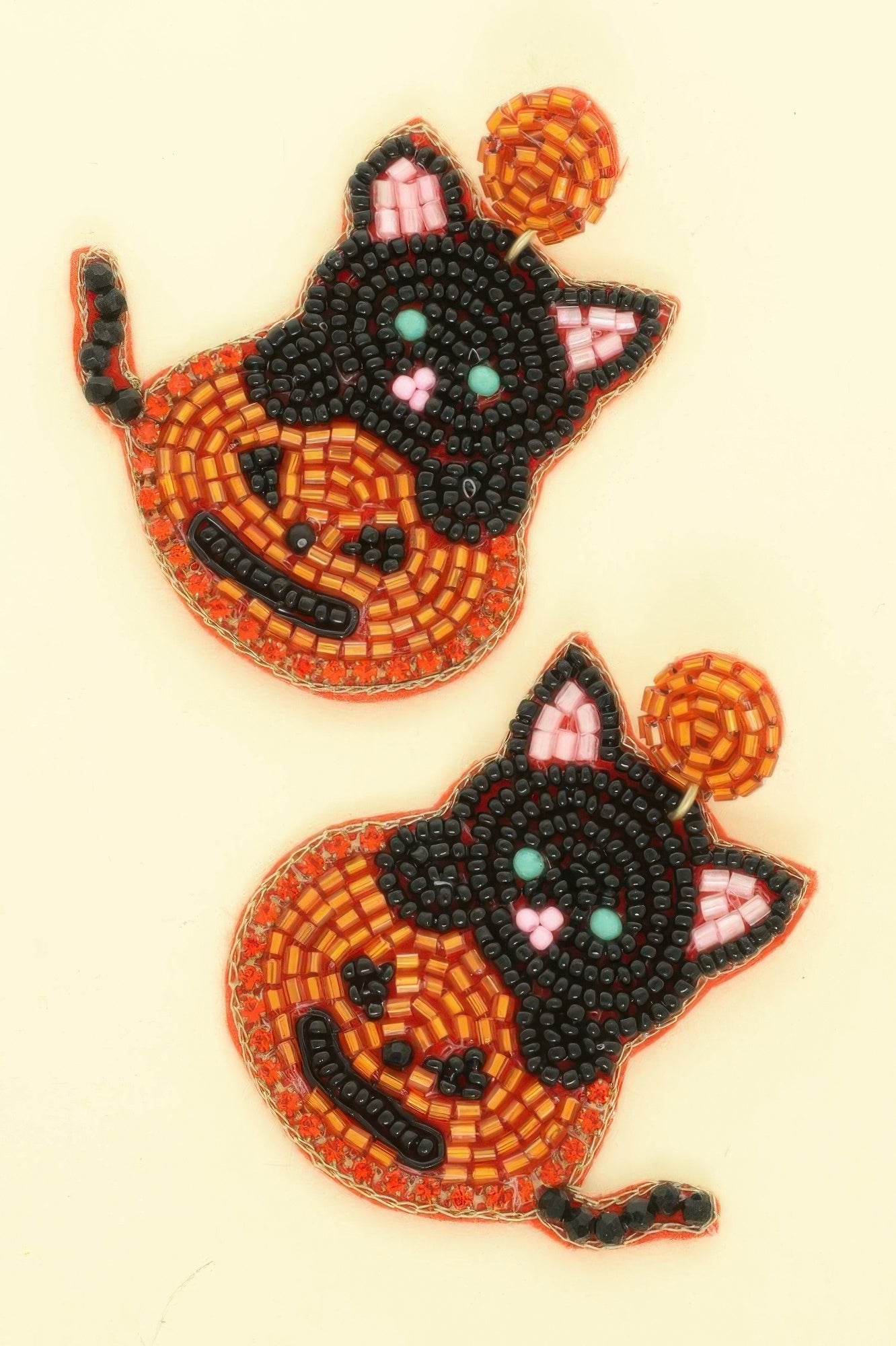 Halloween Jack O Lantern Kitty Beaded Earrings