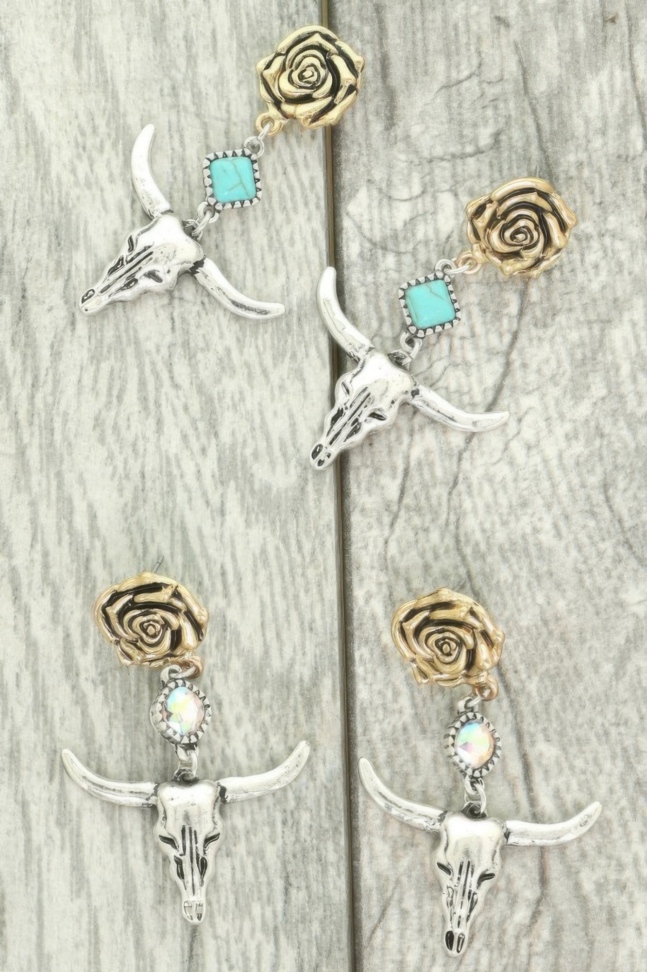 Western Floral Steer Skull Earrings