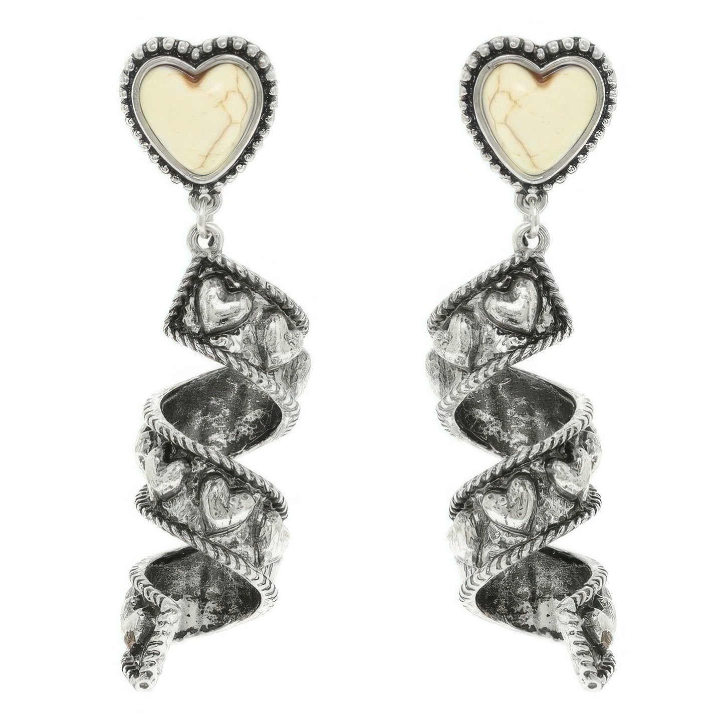Western Turquoise Heart Spiral Earrings