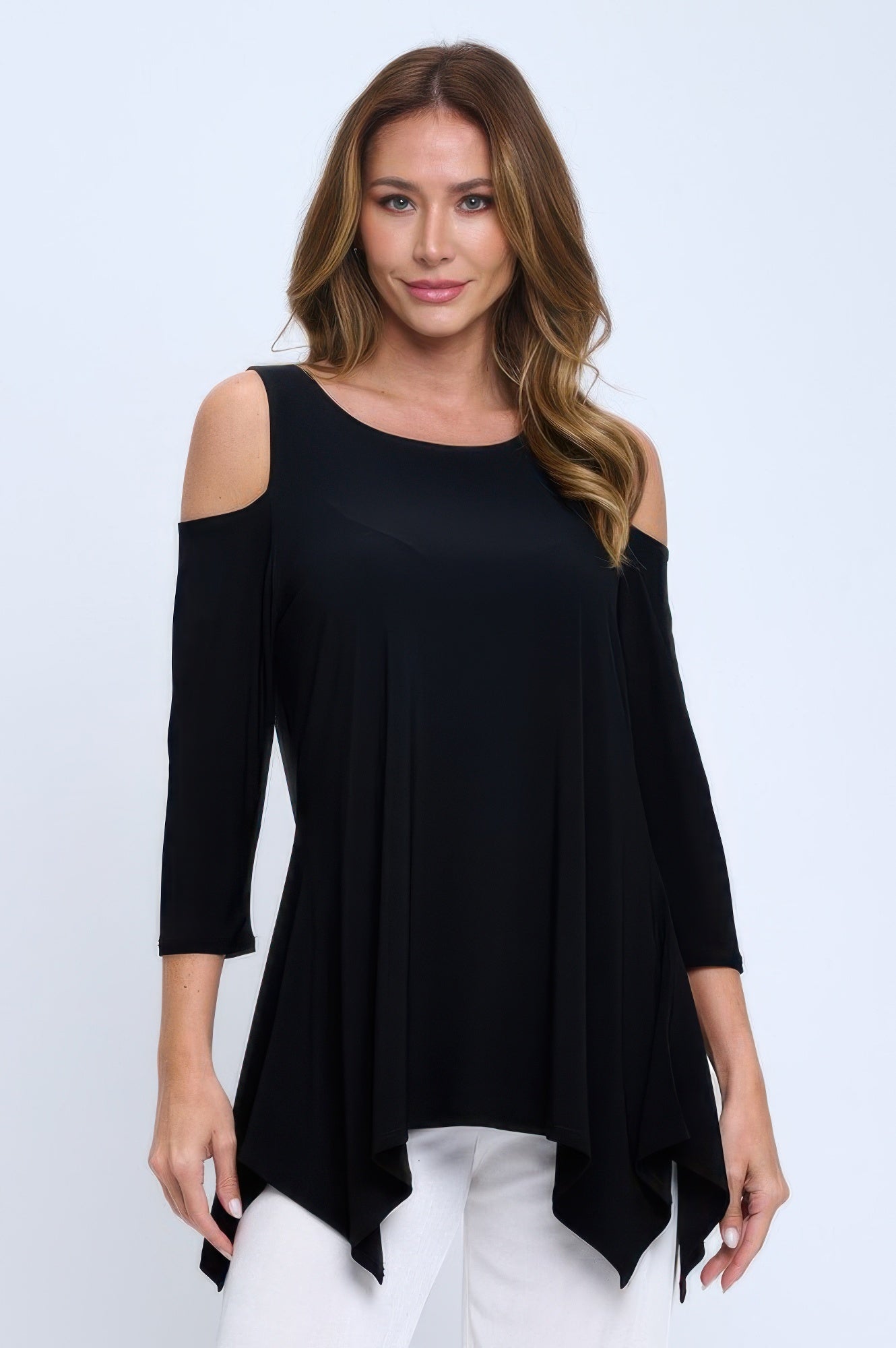 Black Cold Shoulder Sharkbite Top