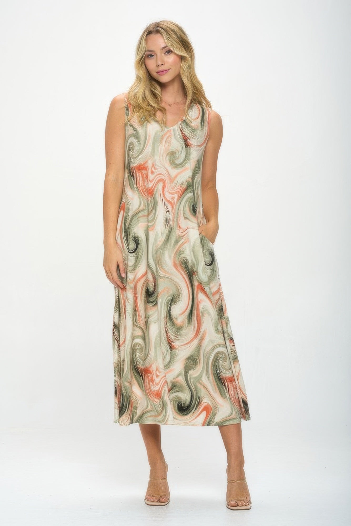 Hit V-neck Bias Long Dress W/pocket