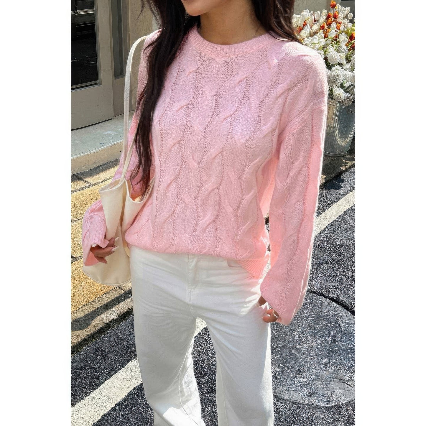 Solid Round Neck Knit Loose Sweater