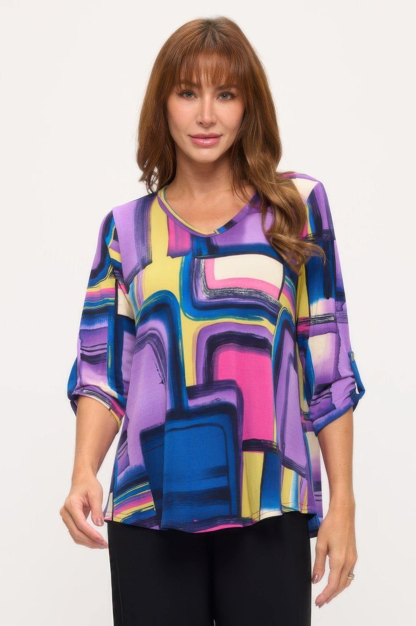 Hit Roll Sleeve V-neck Top