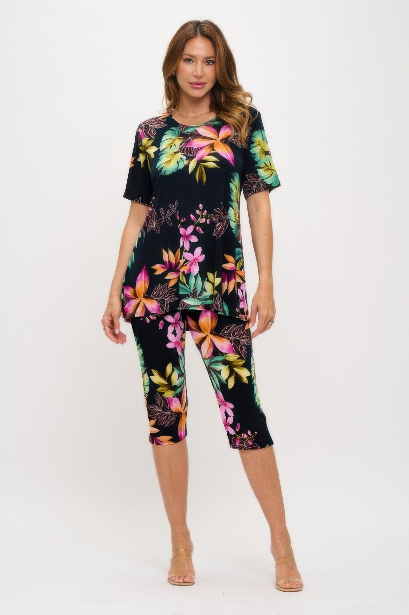 Plus Size Print Bns Capri Pants Set