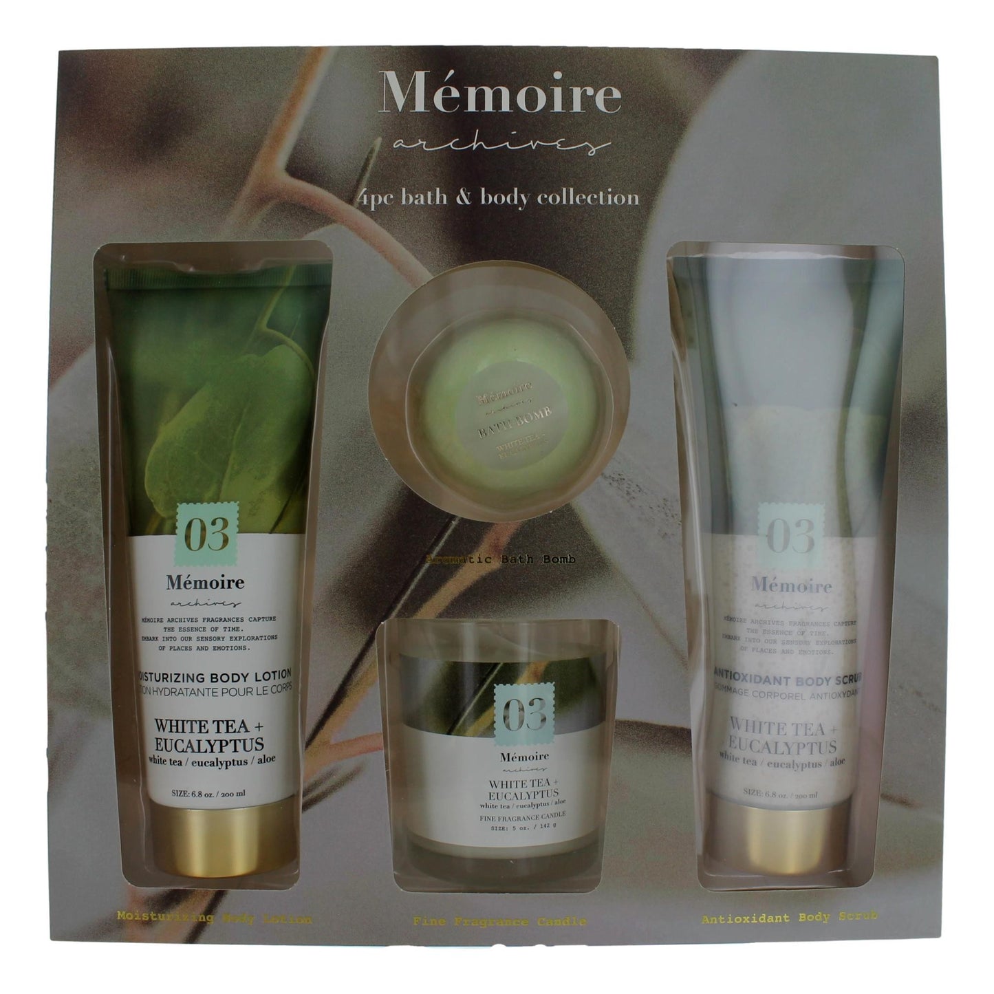 Memoire Archives White Tea + Eucalyptus by Memoire Archives, 4 Piece Bath & Body Set for Unisex