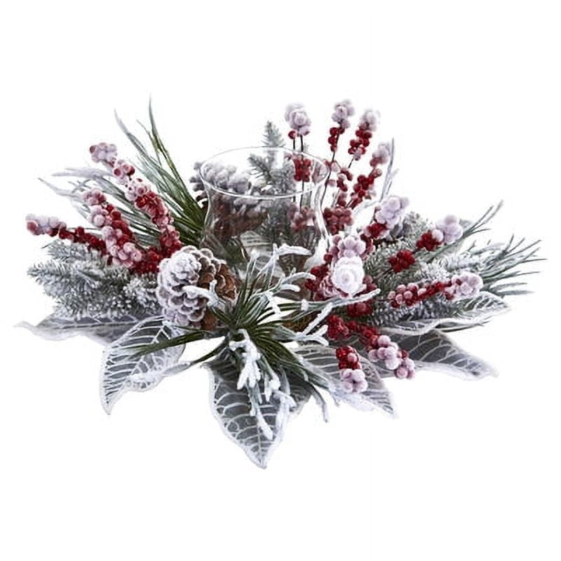 17" Snowy Magnolia Berry Artificial Arrangement Candelabrum