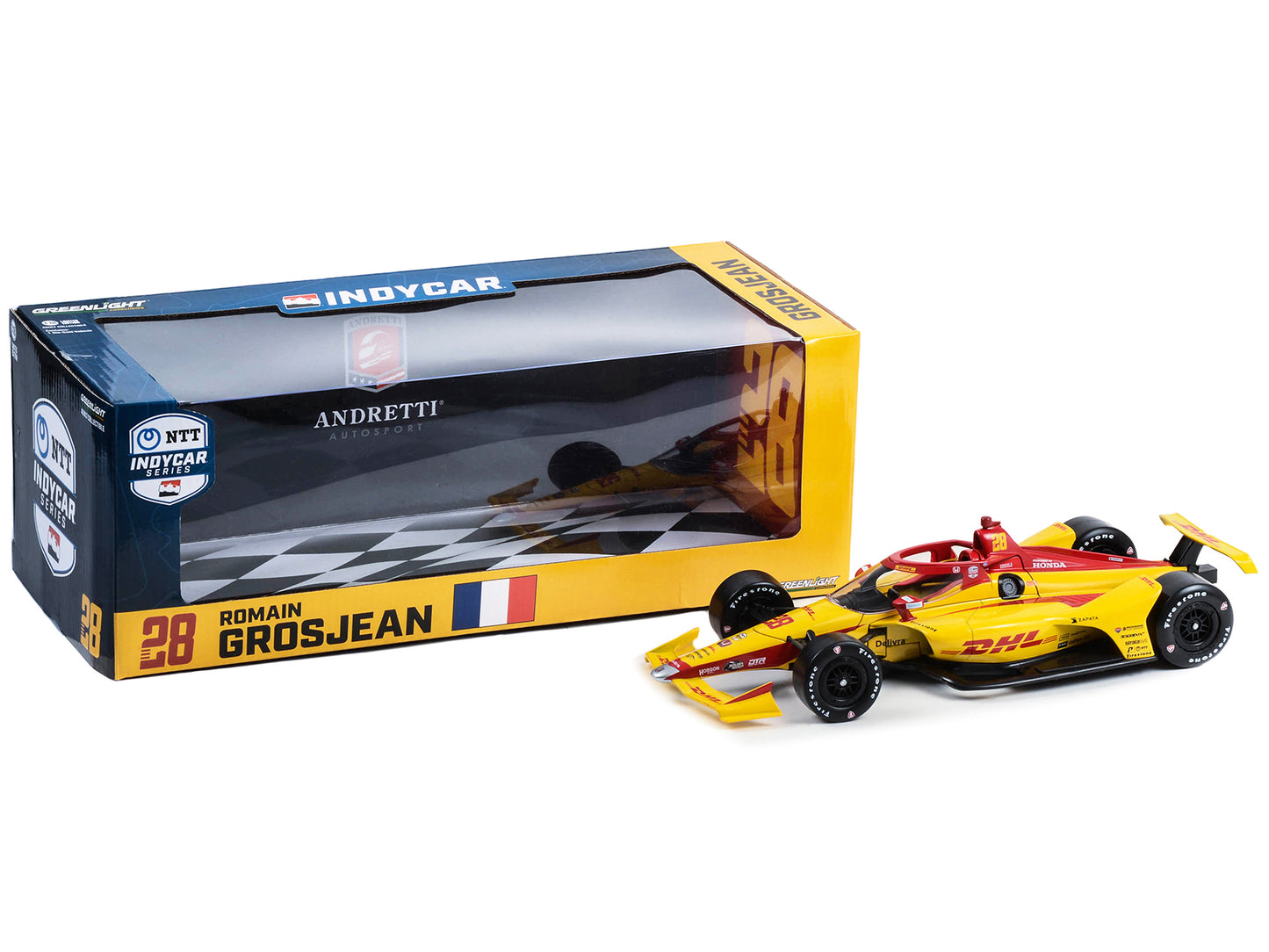 Greenlight Dallara IndyCar #28 Romain Grosjean "DHL" Andretti Autosport "NTT IndyCar Series" (2023) 1/18 Diecast Model Car by Greenlight
