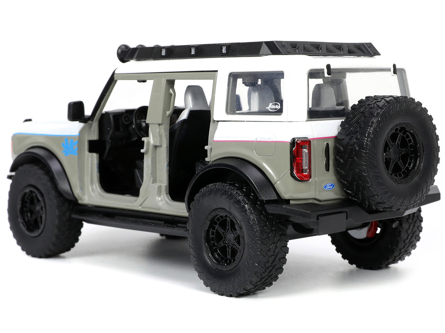 Jada 2021 Ford Bronco Gray and White with Matt Black Hood with Roof Rack "M2 Motoring" "Just Trucks" Series 1/24 Diecast Model Car by Jada