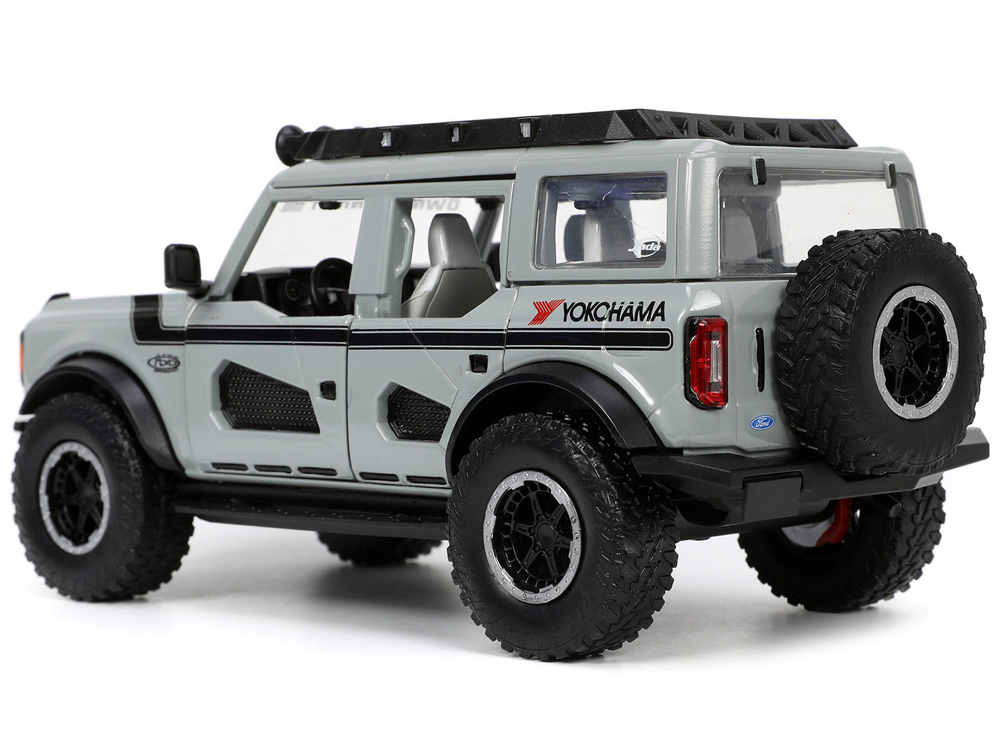 Jada 2021 Ford Bronco Gray with Black Stripes with Roof Rack "Own the Night" "Just Trucks" Series 1/24 Diecast Model Car by Jada