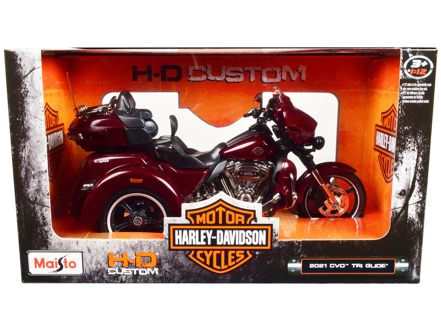 Maisto 2021 Harley Davidson CVO Tri Glide Motorcycle Dark Red Metallic "H-D Custom" 1/12 Diecast Model Car by Maisto