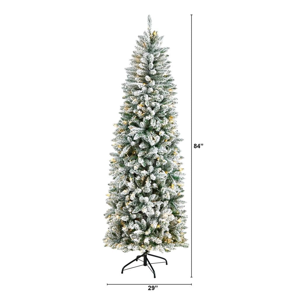 7' Flocked Slim Montreal Xmas Tree with 995 Tips and 300 LED