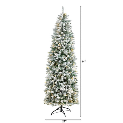 7' Flocked Slim Montreal Xmas Tree with 995 Tips and 300 LED