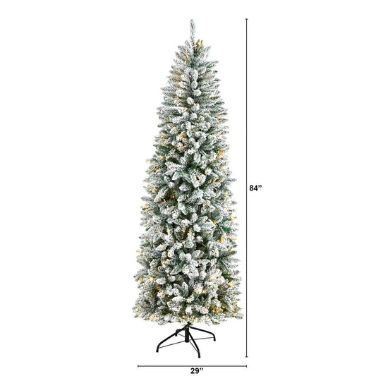 7' Flocked Slim Montreal Xmas Tree with 995 Tips and 300 LED