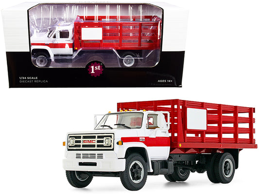 First Gear GMC 6500 Stake Truck White and Red 1/34 Diecast Model by First Gear