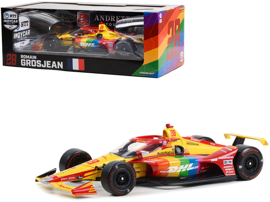 Greenlight Dallara IndyCar #28 Romain Grosjean "DHL Delivered with Pride" Andretti Autosport "NTT IndyCar Series" (2022) 1/18 Diecast Model Car by Greenlight