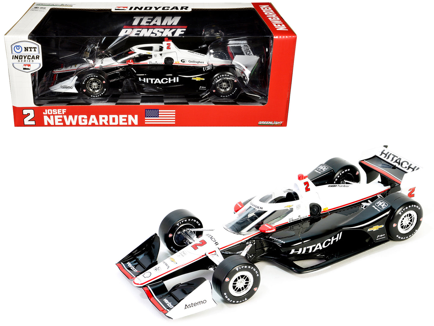 Greenlight Dallara IndyCar #2 Josef Newgarden "Hitachi" Team Penske (Road Course Configuration) "NTT IndyCar Series" (2024) 1/18 Diecast Model Car by Greenlight