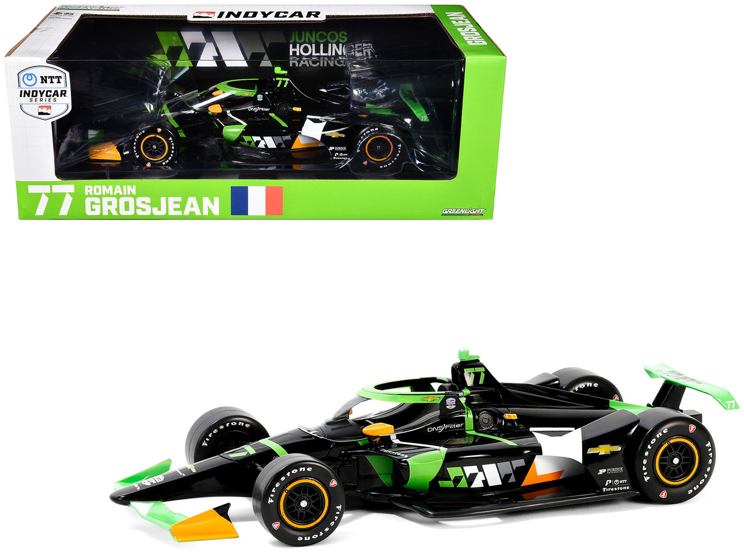 Greenlight Dallara IndyCar #77 Romain Grosjean "DNS Filter" Juncos Hollinger Racing "NTT IndyCar Series" (2024) 1/18 Diecast Model Car by Greenlight