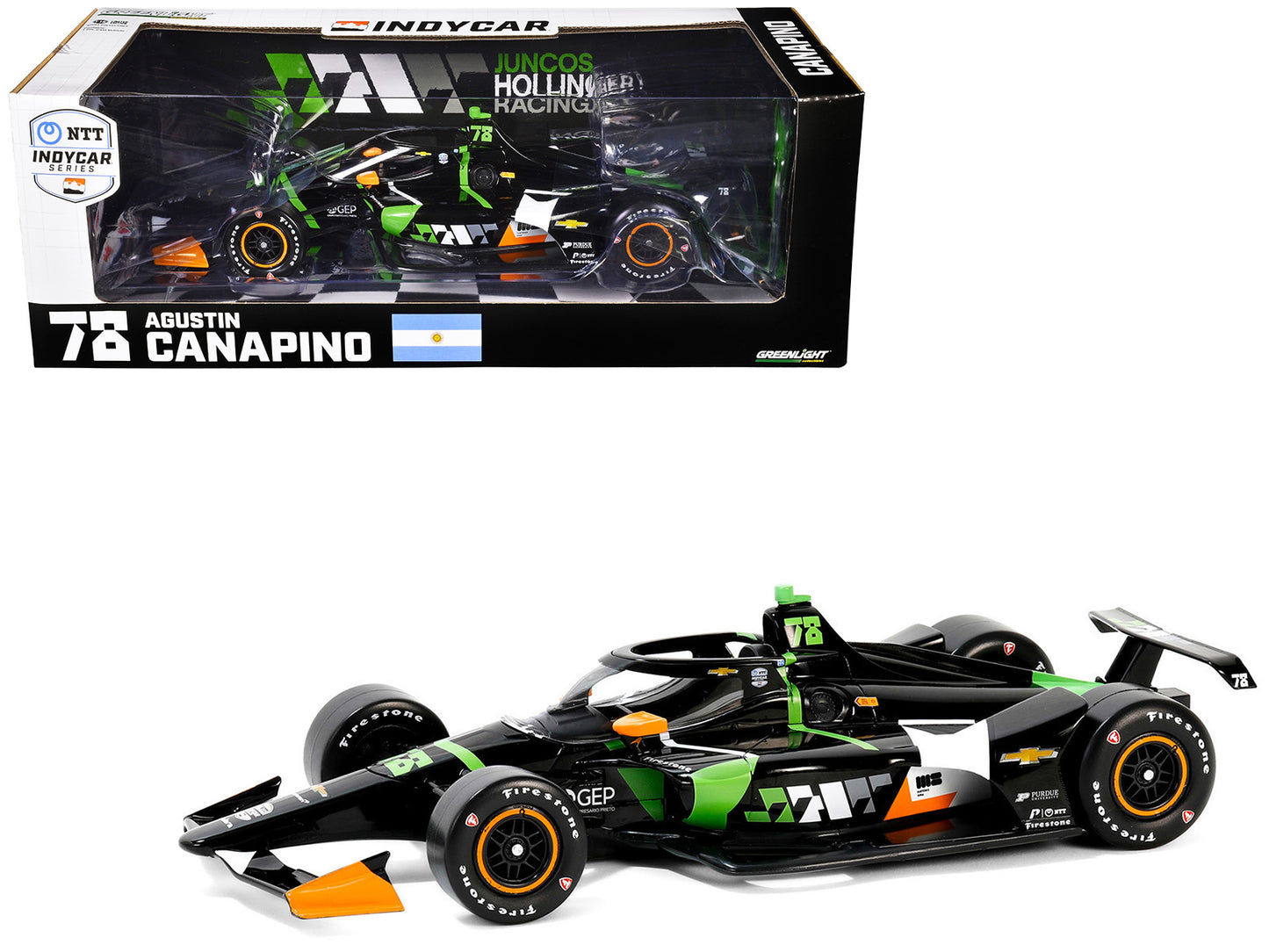Greenlight Dallara IndyCar #78 Agustin Canapino "JHR" Juncos Hollinger Racing "NTT IndyCar Series" (2024) 1/18 Diecast Model Car by Greenlight