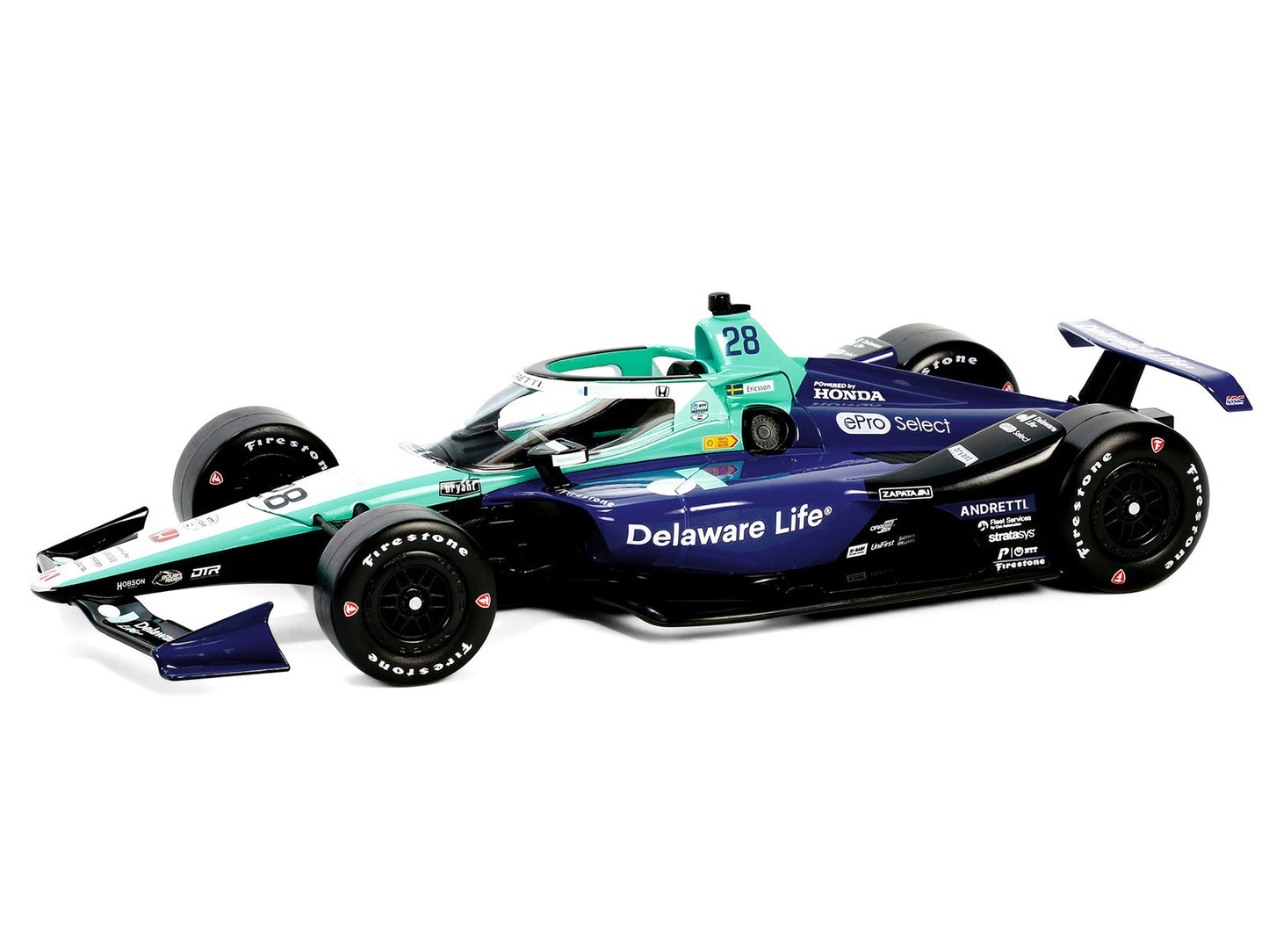 Greenlight Dallara IndyCar #28 Marcus Ericsson "Delaware Life" Andretti Autosport "NTT IndyCar Series" (2024) 1/18 Diecast Model Car by Greenlight