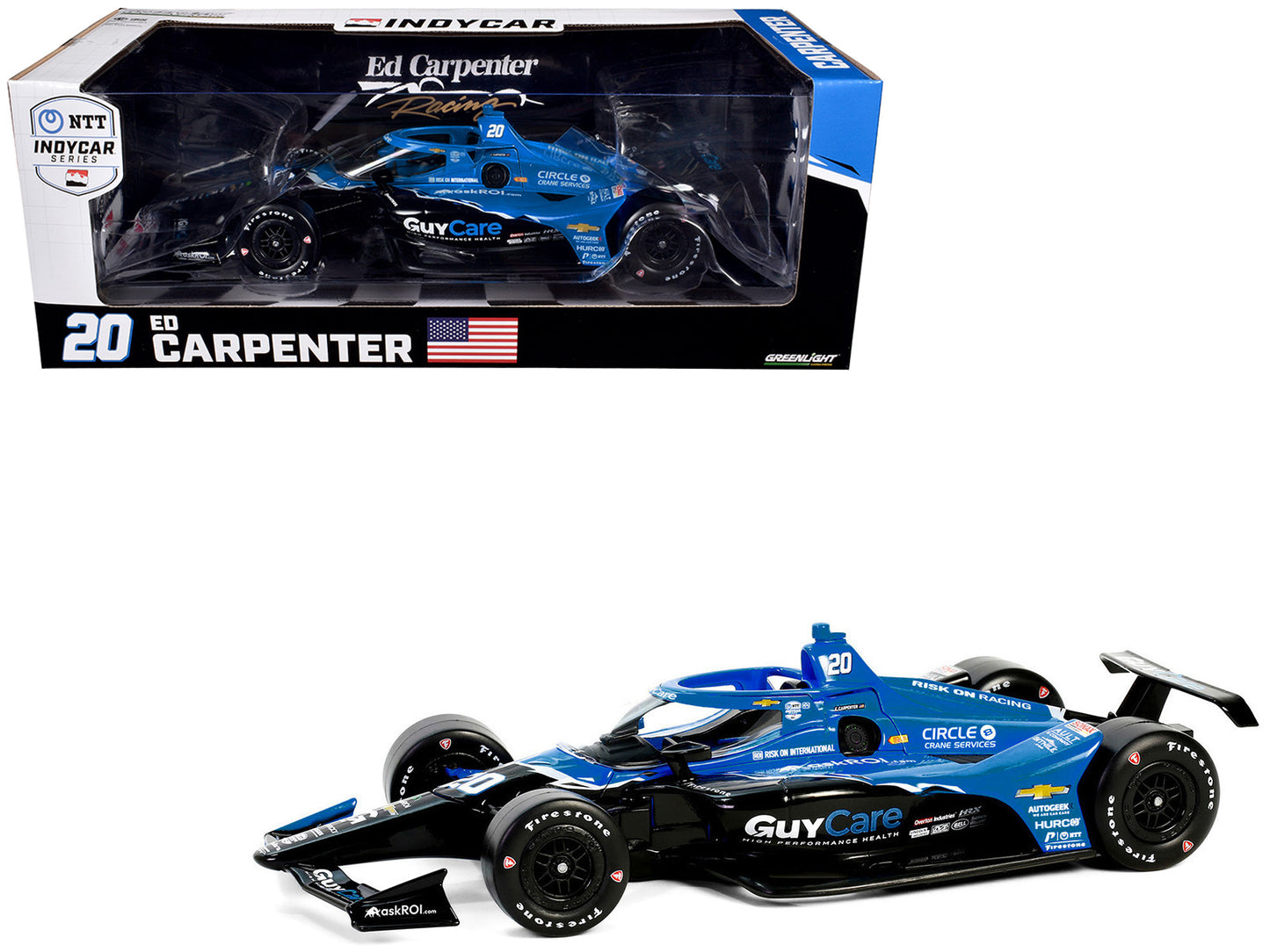 Greenlight Dallara IndyCar #20 Ed Carpenter "Guy Care" Ed Carpenter Racing "NTT IndyCar Series" (2024) 1/18 Diecast Model Car by Greenlight