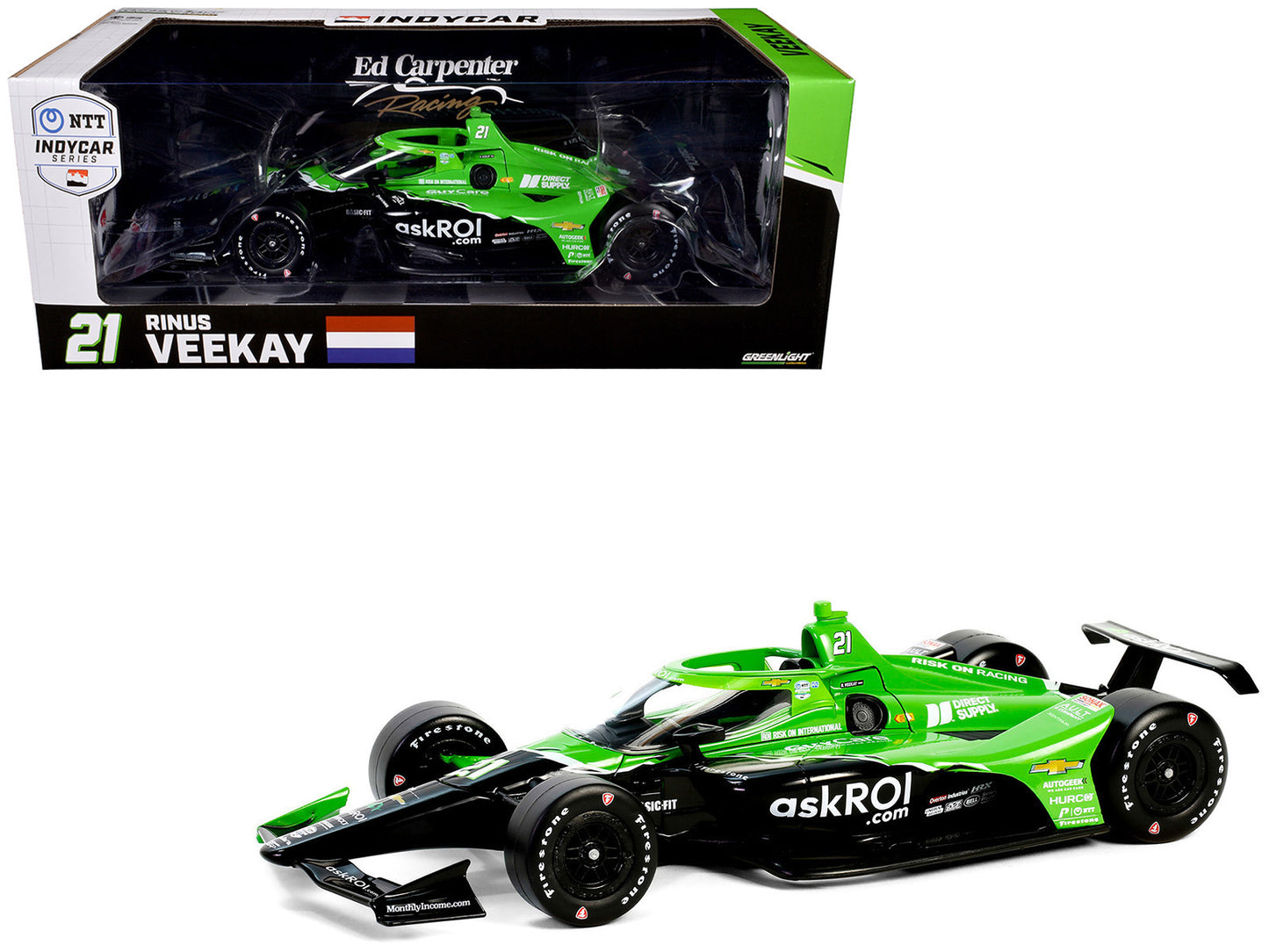 Greenlight Dallara IndyCar #21 Rinus VeeKay "Risk On International" Ed Carpenter Racing "NTT IndyCar Series" (2024) 1/18 Diecast Model Car by Greenlight