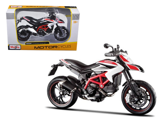 Maisto 2013 Ducati Hypermotard SP White with Black and Red Stripes 1/12 Diecast Motorcycle Model by Maisto