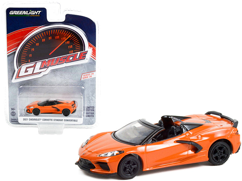 Greenlight 2021 Chevrolet Corvette Stingray Convertible Sebring Orange Metallic "Greenlight Muscle" Series 26 1/64 Diecast Model Car by Greenlight