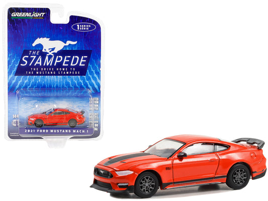 Greenlight 2021 Ford Mustang Mach 1 Race Red with Black Stripes "The Drive Home to the Mustang Stampede" Series 1 1/64 Diecast Model Car by Greenlight