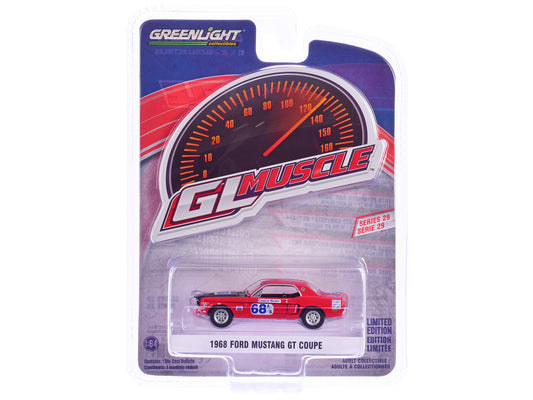 Greenlight 1968 Ford Mustang GT Coupe #68 "Charlie Henry Race Car" Red "GreenLight Muscle" Series 29 1/64 Diecast Model Car by Greenlight